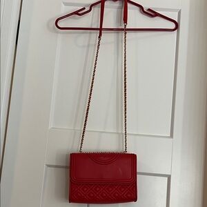 Tory Burch Mini Crossbody- Elegant Red Chain Shoulder Bag